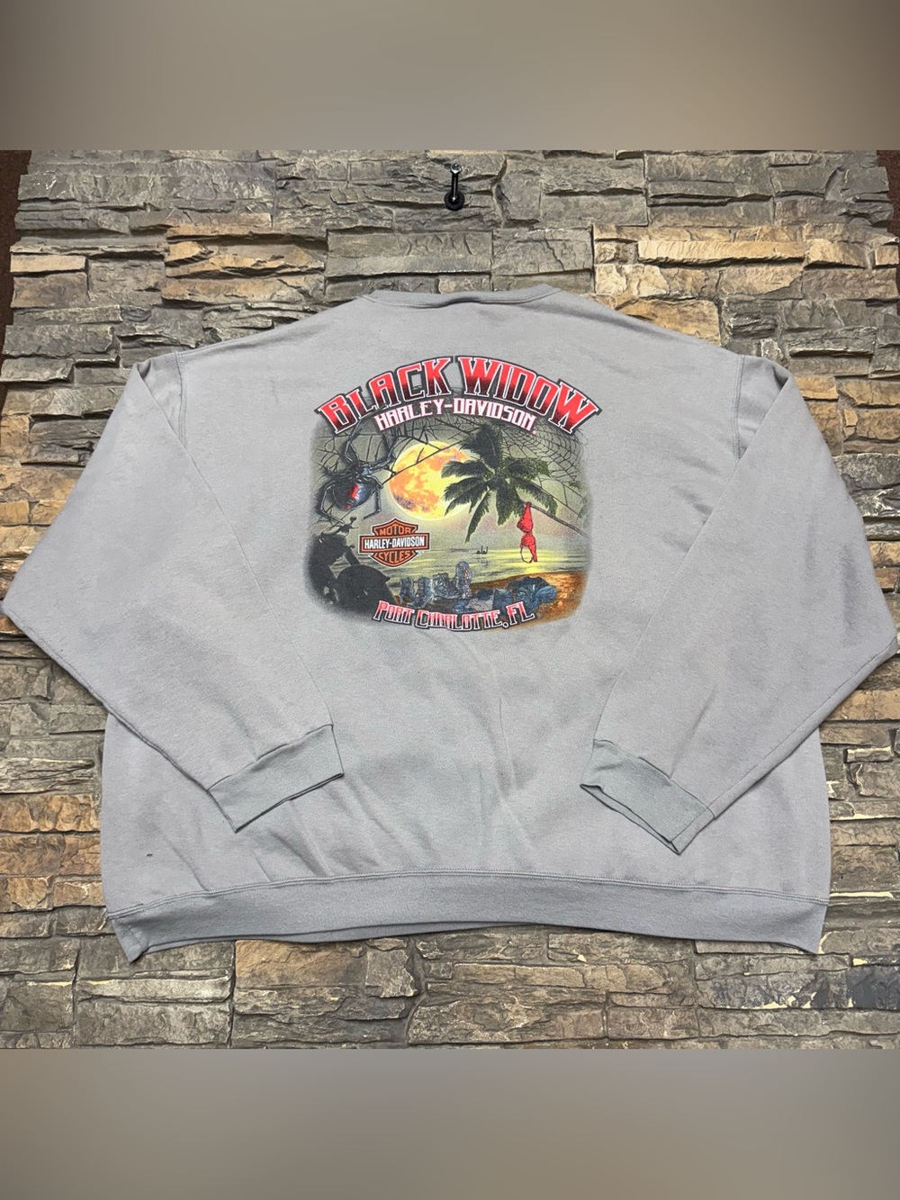 Vintage Y2K Harley Davidson Sweatshirt Mens 3XL Port Charlotte Gray Pullover